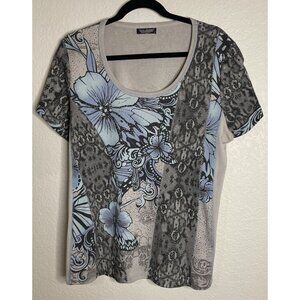 Vintage Womens Y2K Vanilla Sugar 2X Top Blouse Black Blue Floral Grunge Romantic